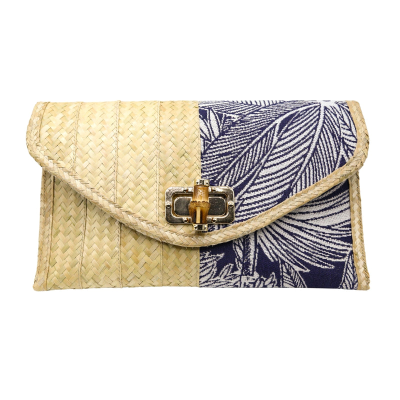 Island Glow Mel Straw Clutch (Navy Palm)